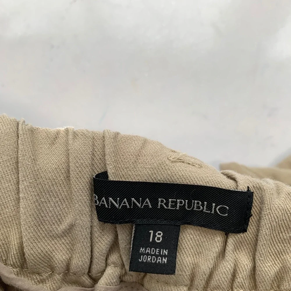 Banana Republic Khaki  Linen Blend Cargo Utility Pants Women 18 Pleated Belted